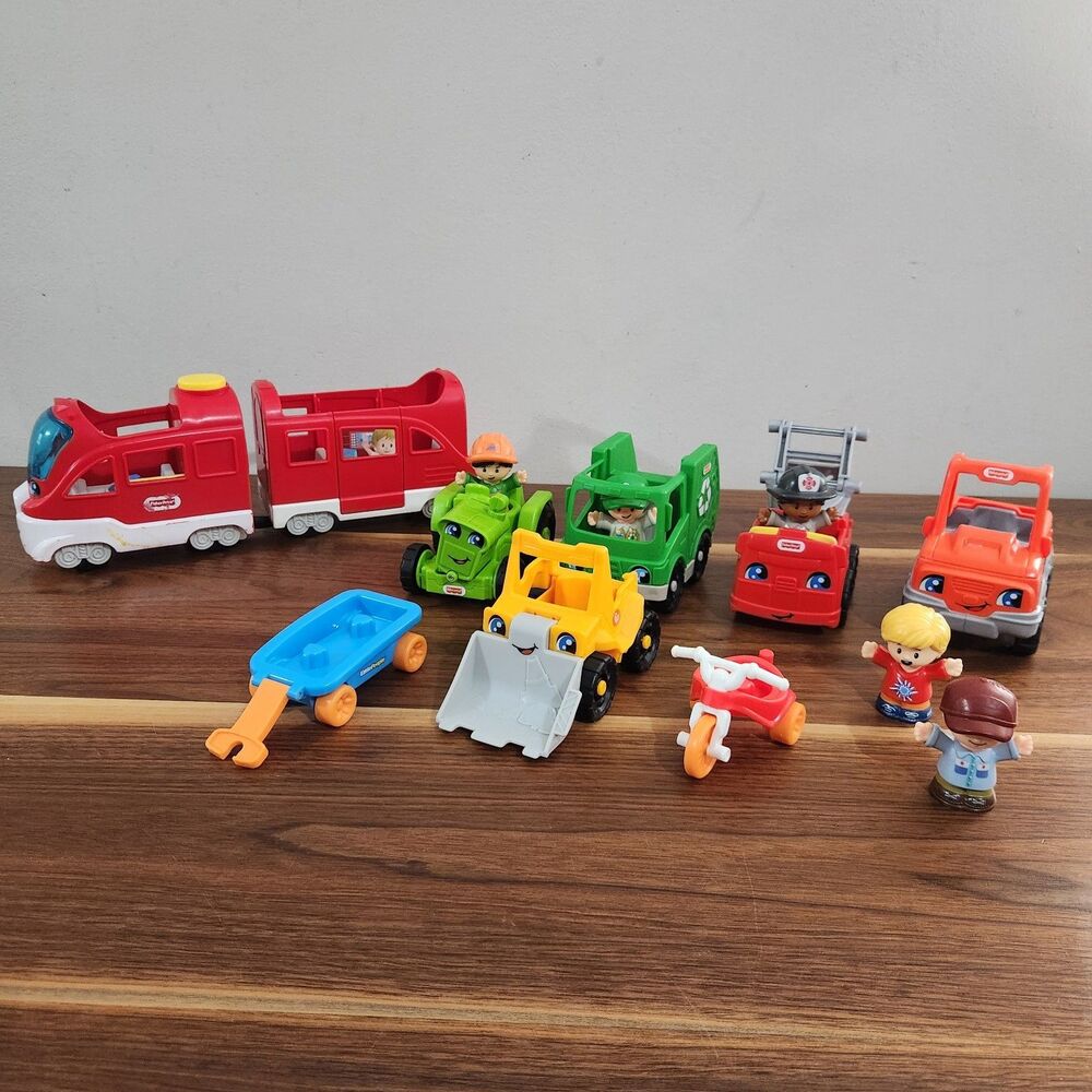 Fisher Price Little People Vehicles Figures Lot of 14 Train Firetruck Tractor